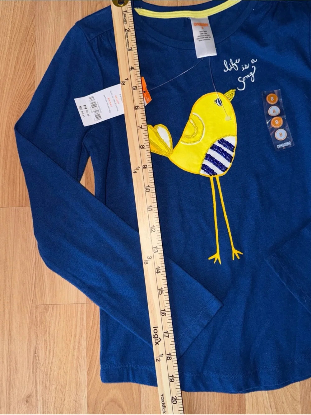 GYMBOREE Girls' Blue Long-Sleeve Bird Applique Top Size 8